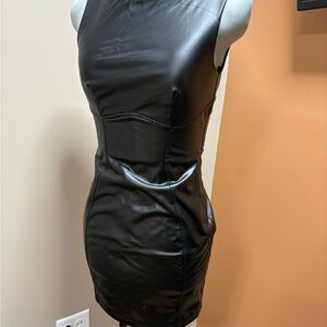 Chic Black Faux Leather Mini Dress